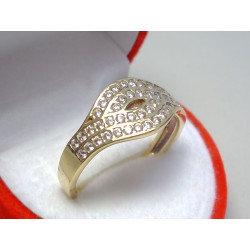 Výrazný dámsky zlatý prsteň číre zirkóny VP61464Z žlté zlato 14 karátov 585/1000 4,64 g